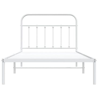 Metal Bed Frame without Mattress with Headboard White 107x203cm
