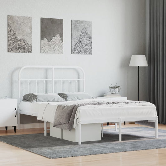 Metal Bed Frame without Mattress with Headboard White 120x190cm