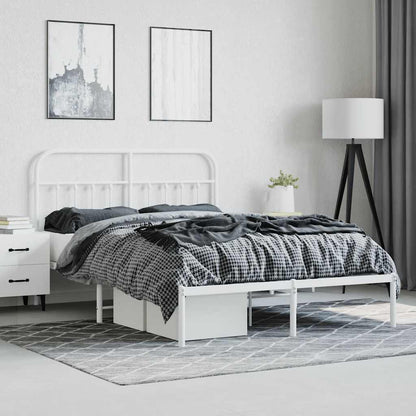 Metal Bed Frame without Mattress with Headboard White 135x190cm