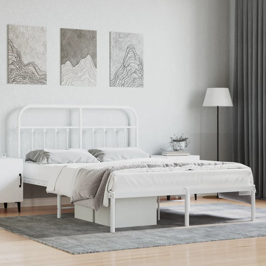 Metal Bed Frame without Mattress with Headboard White 140x190cm