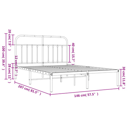 Metal Bed Frame without Mattress with Headboard White 140x200cm