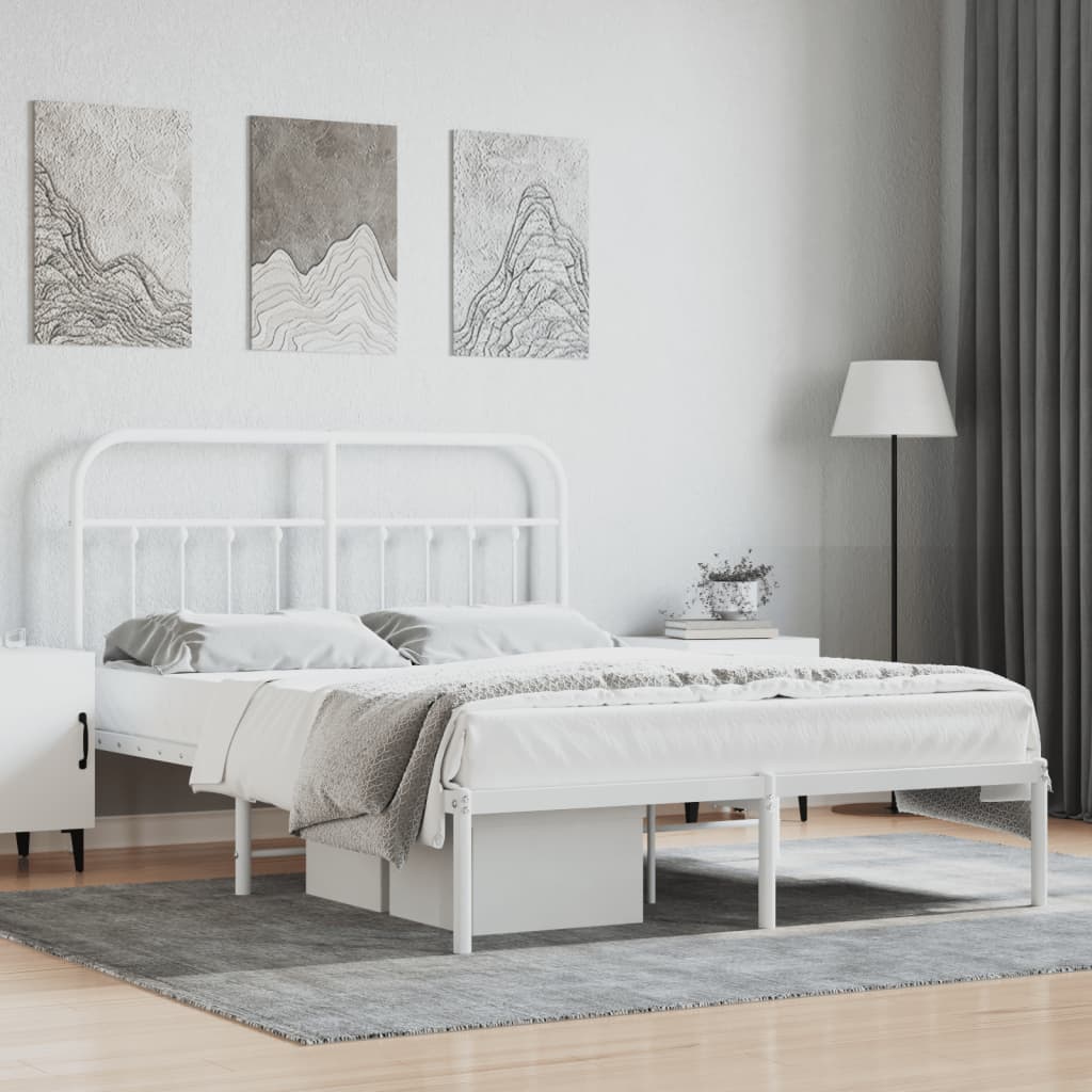 Metal Bed Frame without Mattress with Headboard White 140x200cm