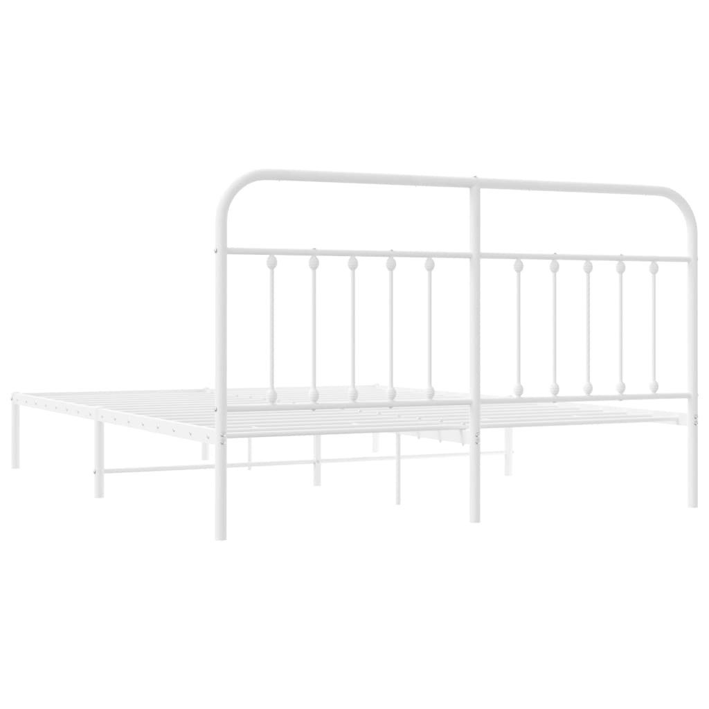 Metal Bed Frame without Mattress with Headboard White 160x200cm