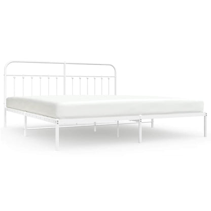 Metal Bed Frame without Mattress with Headboard White 193x203cm