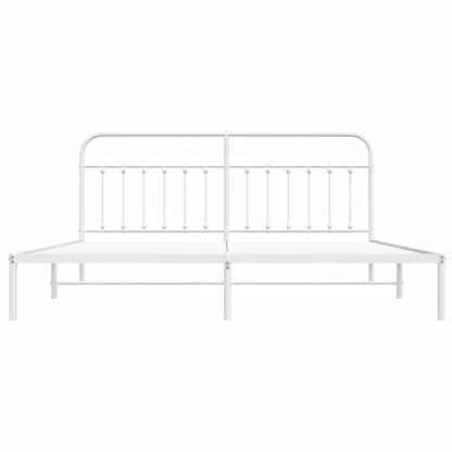 Metal Bed Frame without Mattress with Headboard White 193x203cm