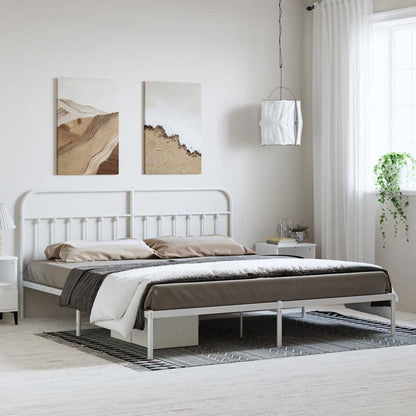 Metal Bed Frame without Mattress with Headboard White 193x203cm