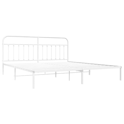 Metal Bed Frame without Mattress with Headboard White 200x200cm