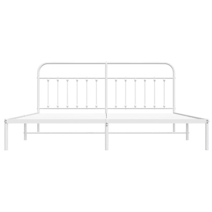 Metal Bed Frame without Mattress with Headboard White 200x200cm