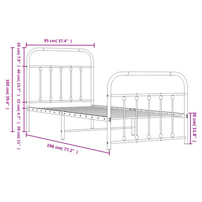 Metal Bed Frame without Mattress with Footboard White 90x190cm