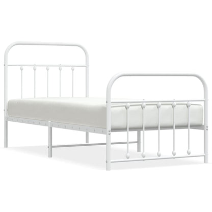 Metal Bed Frame without Mattress with Footboard White 90x200cm