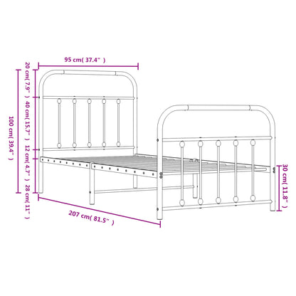 Metal Bed Frame without Mattress with Footboard White 90x200cm