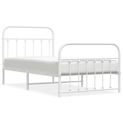 Metal Bed Frame without Mattress with Footboard White 100x190cm