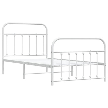 Metal Bed Frame without Mattress with Footboard White 100x190cm