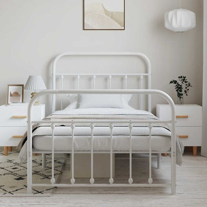 Metal Bed Frame without Mattress with Footboard White 100x190cm