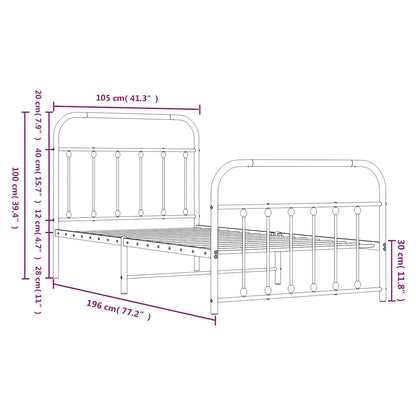 Metal Bed Frame without Mattress with Footboard White 100x190cm