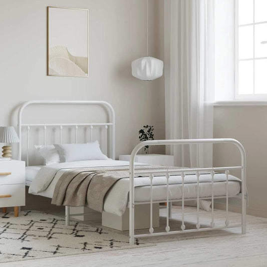 Metal Bed Frame without Mattress with Footboard White 100x200cm