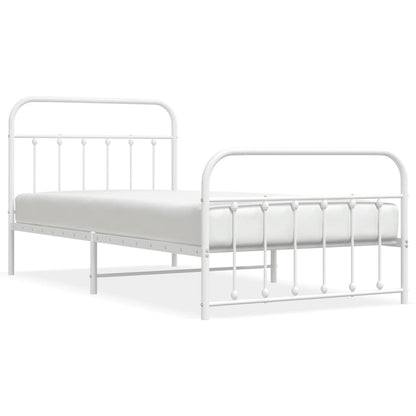 Metal Bed Frame without Mattress with Footboard White 107x203cm
