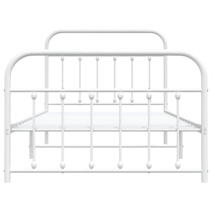Metal Bed Frame without Mattress with Footboard White 107x203cm