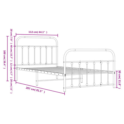 Metal Bed Frame without Mattress with Footboard White 107x203cm