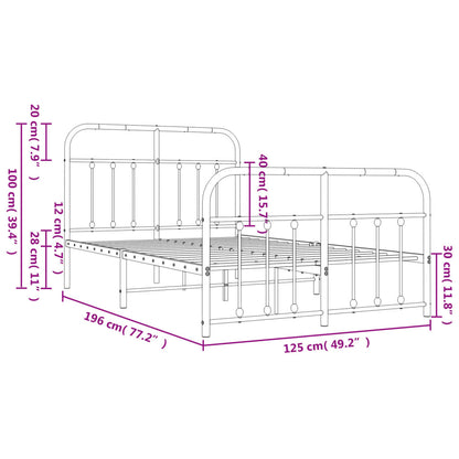 Metal Bed Frame without Mattress with Footboard White 120x190cm