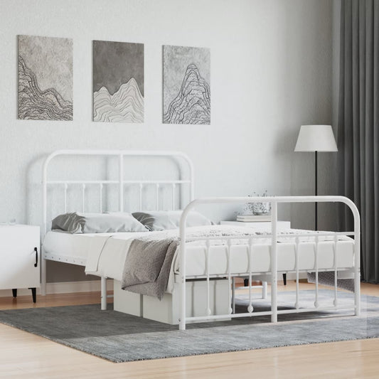 Metal Bed Frame without Mattress with Footboard White 120x190cm