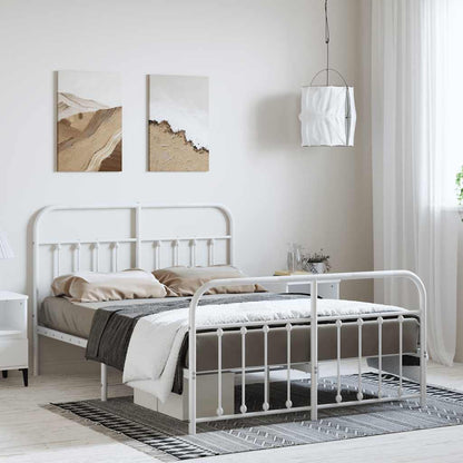 Metal Bed Frame without Mattress with Footboard White 135x190cm