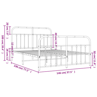 Metal Bed Frame without Mattress with Footboard White 140x190cm