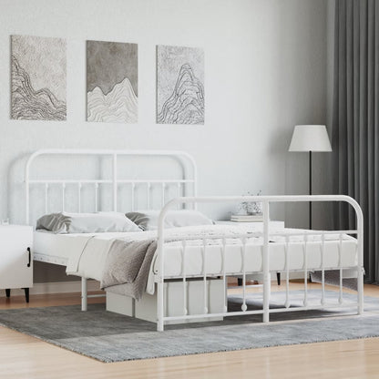 Metal Bed Frame without Mattress with Footboard White 140x190cm