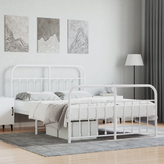Metal Bed Frame without Mattress with Footboard White 140x190cm