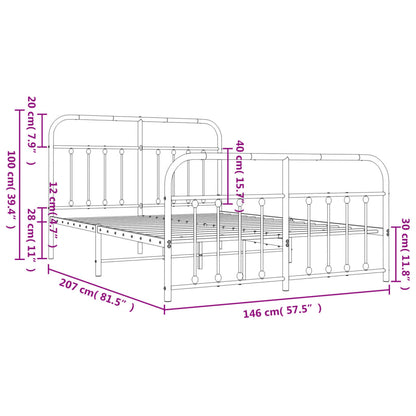 Metal Bed Frame without Mattress with Footboard White 140x200cm