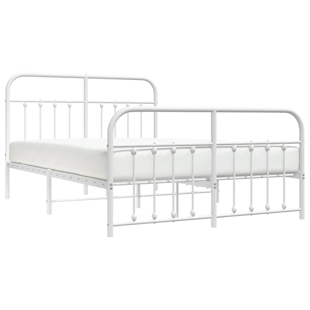 Metal Bed Frame without Mattress with Footboard White 150x200cm