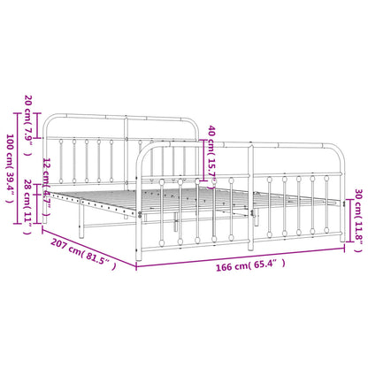 Metal Bed Frame without Mattress with Footboard White 160x200cm