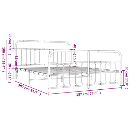 Metal Bed Frame without Mattress with Footboard White 180x200cm