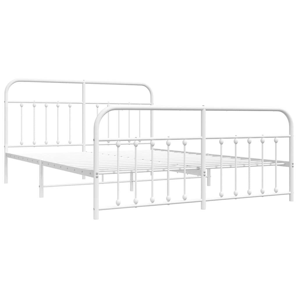 Metal Bed Frame without Mattress with Footboard White 183x213cm