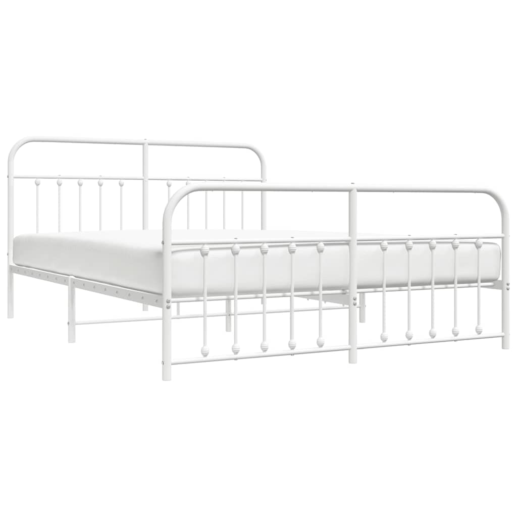 Metal Bed Frame without Mattress with Footboard White 183x213cm