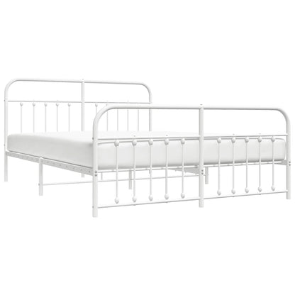 Metal Bed Frame without Mattress with Footboard White 183x213cm