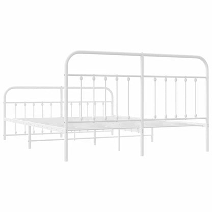Metal Bed Frame without Mattress with Footboard White 183x213cm