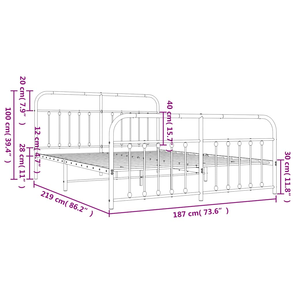 Metal Bed Frame without Mattress with Footboard White 183x213cm