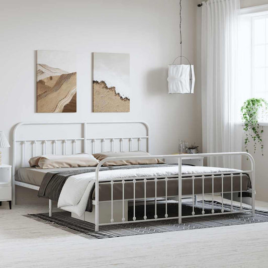 Metal Bed Frame without Mattress with Footboard White 183x213cm