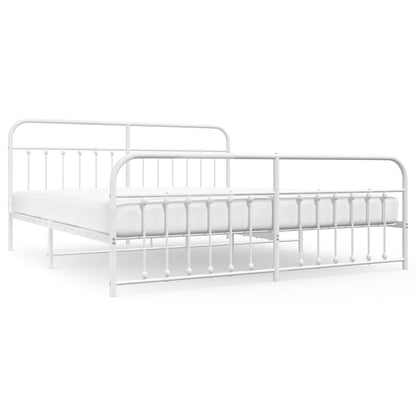 Metal Bed Frame without Mattress with Footboard White 193x203cm