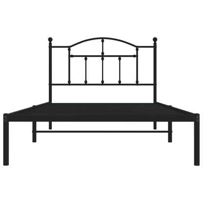 Metal Bed Frame without Mattress with Headboard Black 107x203cm