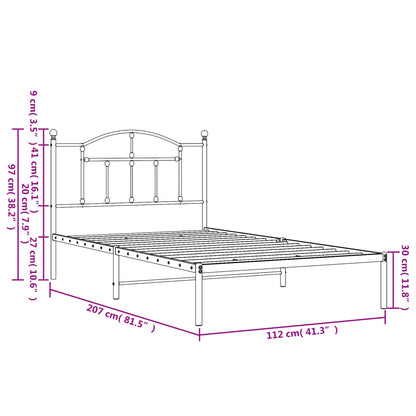 Metal Bed Frame without Mattress with Headboard Black 107x203cm