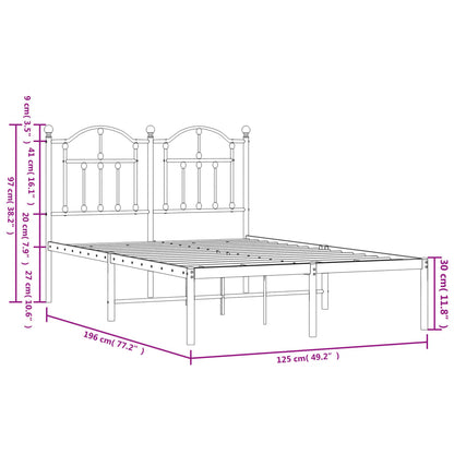 Metal Bed Frame without Mattress with Headboard Black 120x190cm