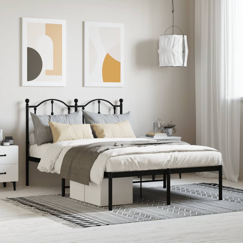 Metal Bed Frame without Mattress with Headboard Black 120x190cm