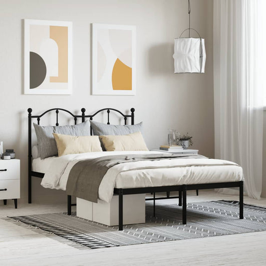 Metal Bed Frame without Mattress with Headboard Black 120x190cm
