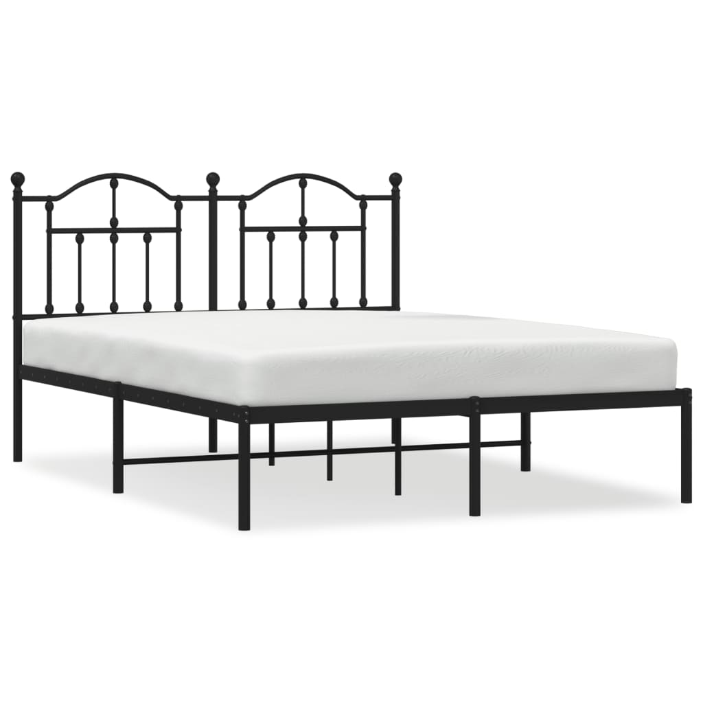 Metal Bed Frame without Mattress with Headboard Black 140x190cm