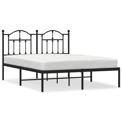 Metal Bed Frame without Mattress with Headboard Black 140x190cm