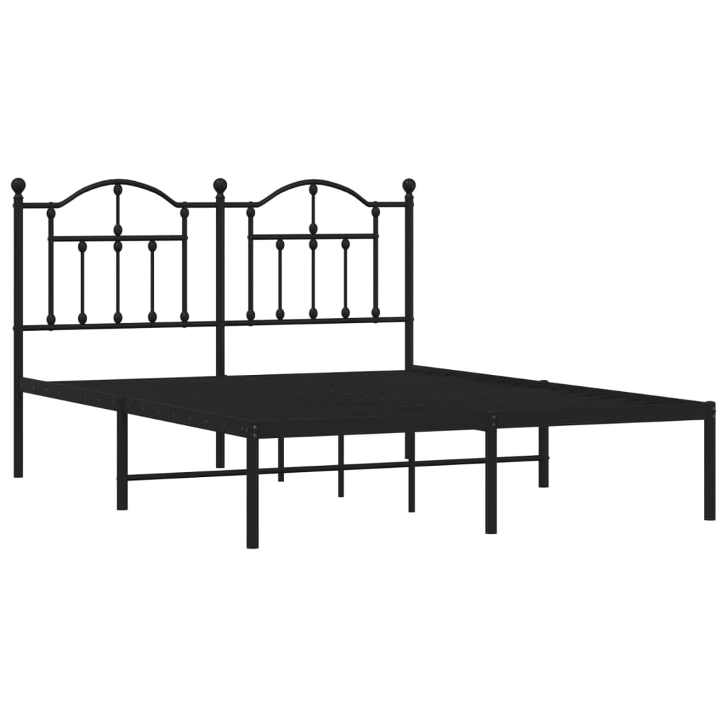 Metal Bed Frame without Mattress with Headboard Black 140x190cm