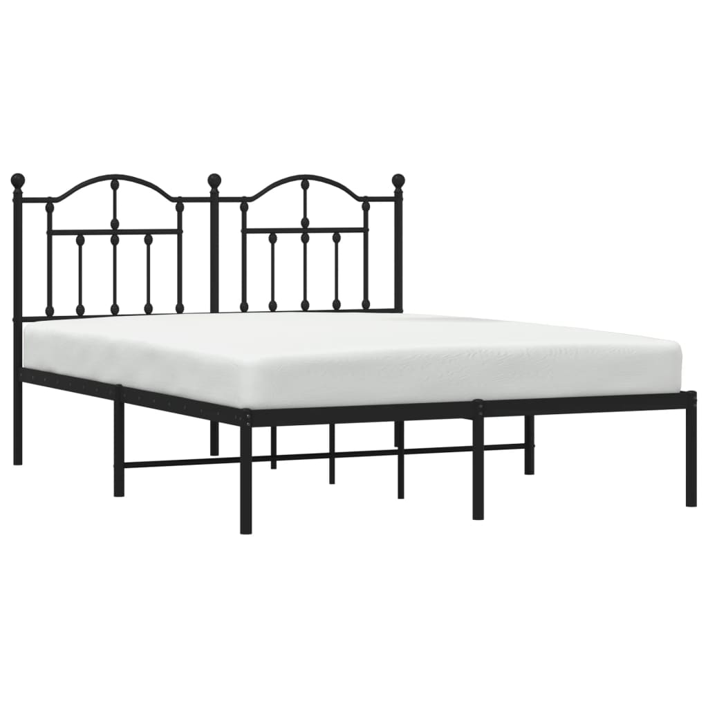 Metal Bed Frame without Mattress with Headboard Black 140x190cm