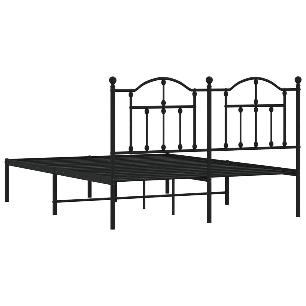 Metal Bed Frame without Mattress with Headboard Black 140x190cm